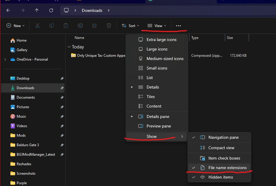 Image on view menu in file explorer